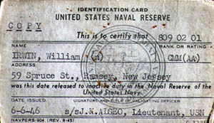 Photo of Bill's Reservist Card